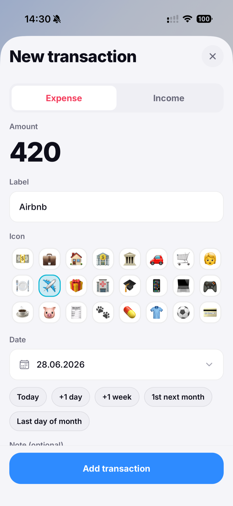 Cumulo - add transaction